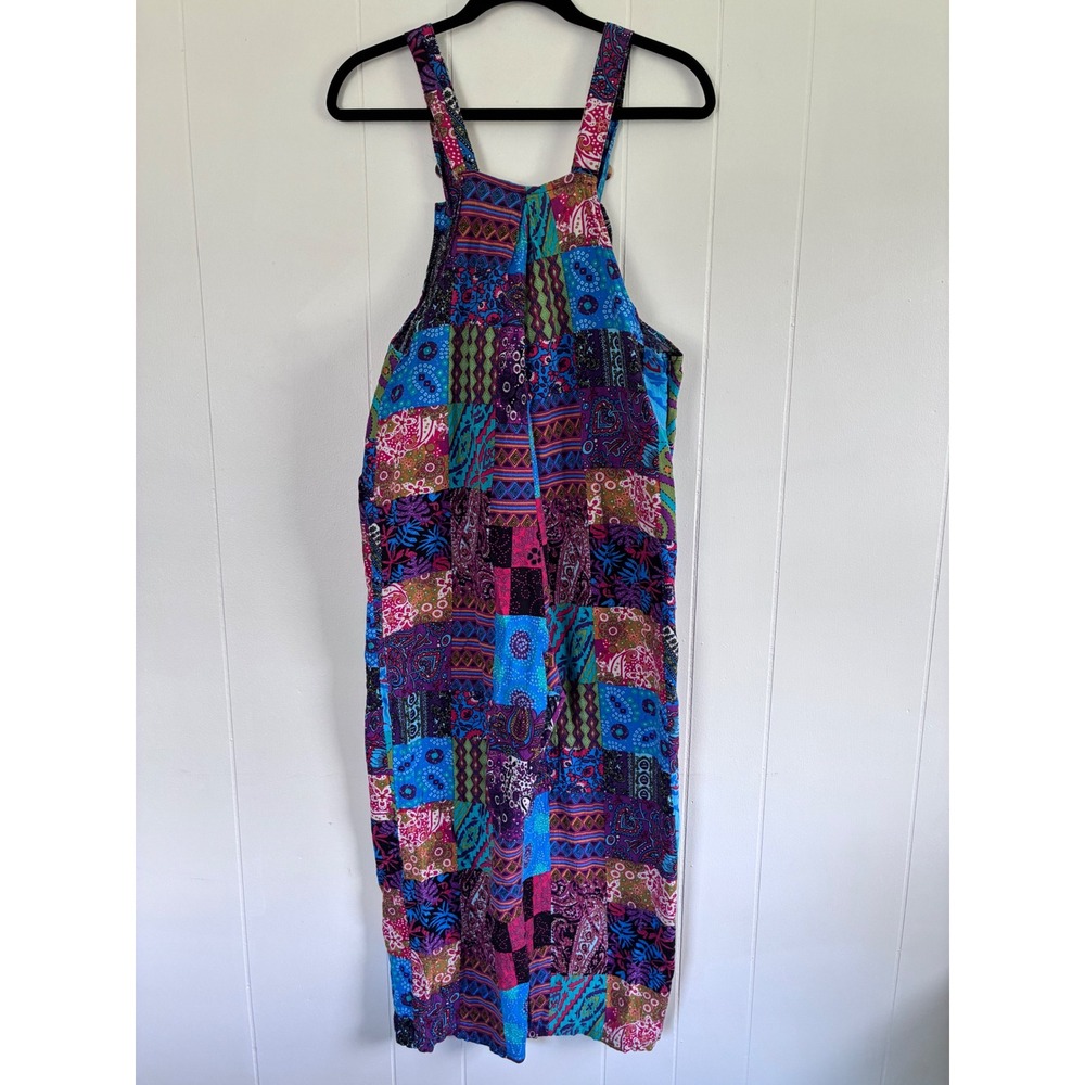 Unbranded Patchwork Overalls Womens Medium Purple Blue Boho Paisley Jumpsuit - Picture 2 of 8